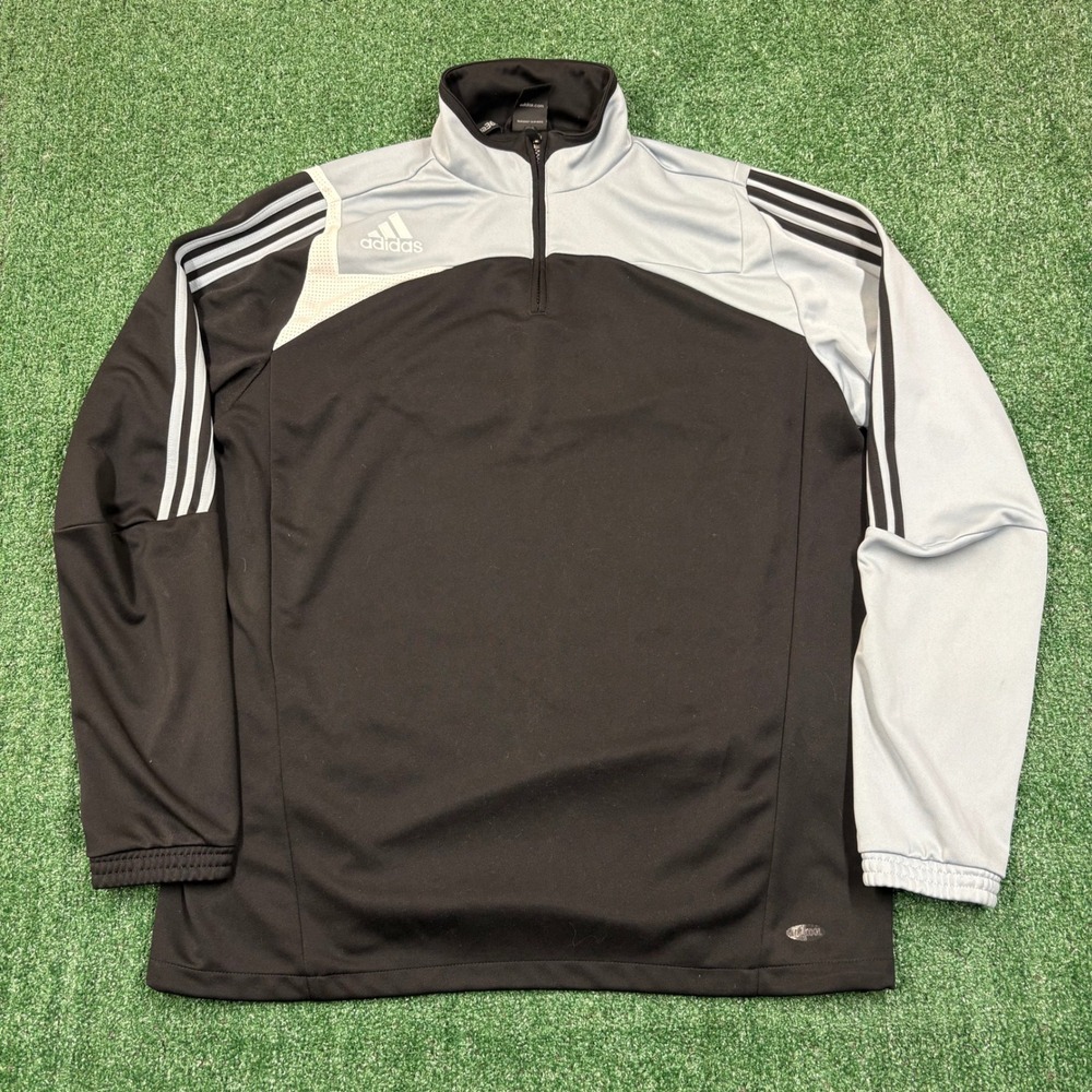 Y2K Adidas Clima365 Quarter Zip Pullover Sweatshirt Black Grey XL